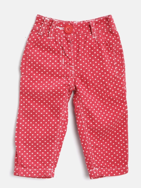 

612 league Girls Red & Off-White Regular Fit Polka Dot Print Corduroy Trousers