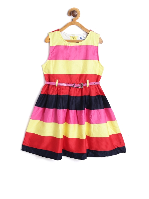 

612 league Girls Multicoloured Striped Fit and Flare Dress, Multi