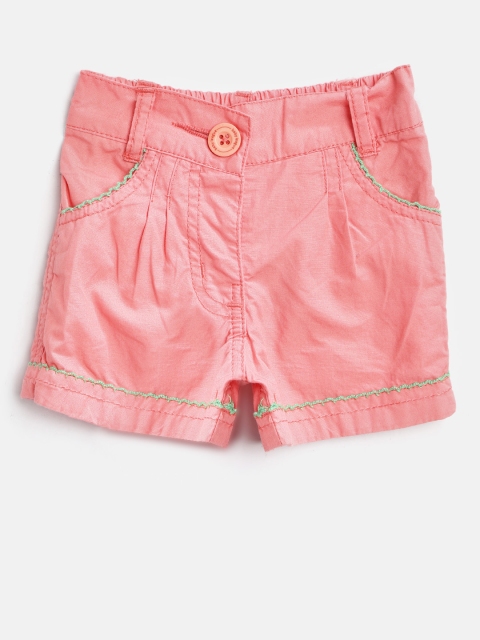 

612 league Girls Peach-Coloured Solid Regular Fit Shorts