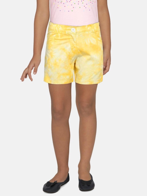 

612 league Girls Yellow Printed Regular Fit Regular Shorts