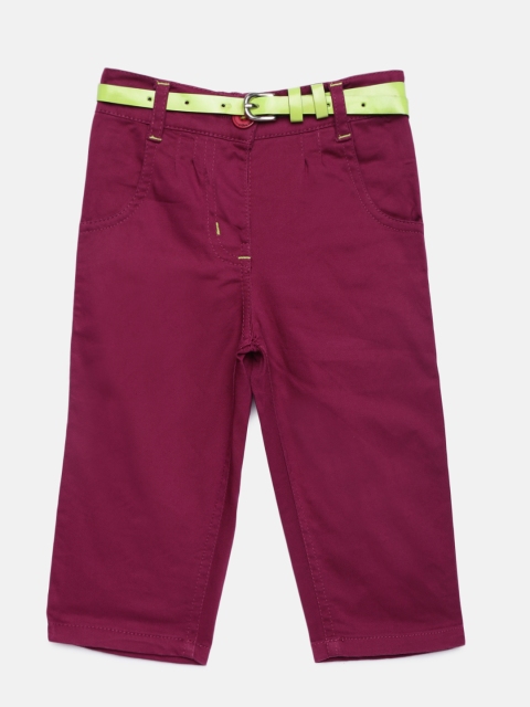 

612 league Girls Burgundy Regular Fit Solid Regular Trousers