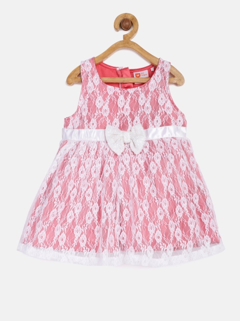 

612 league Girls Pink Self Design Fit and Flare Dress