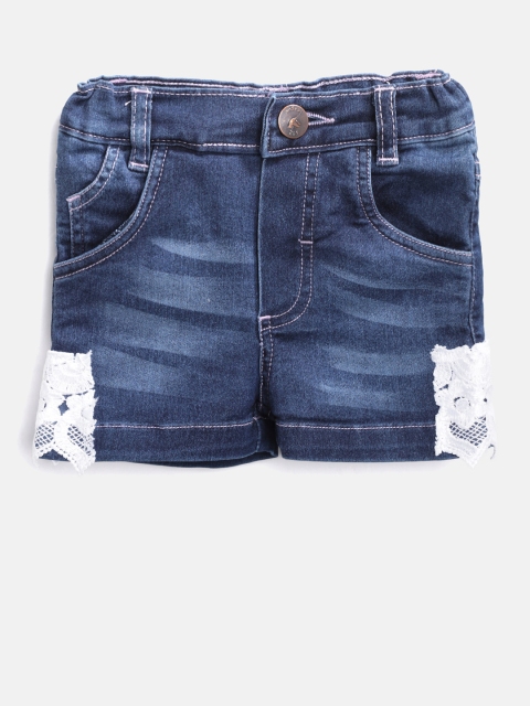 

612 league Girls Blue Washed Regular Fit Denim Shorts with Lace-Detail