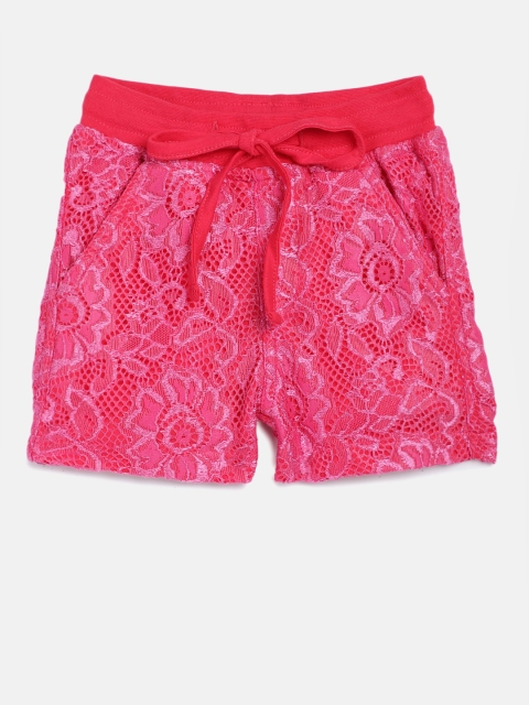 

612 league Girls Pink Self Design Regular Shorts