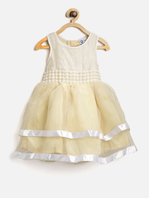 

612 league Girls Light Yellow Embellished Fit & Flare Dress