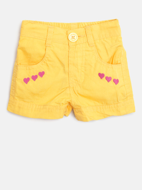 

612 league Girls Yellow Solid Regular Fit Shorts
