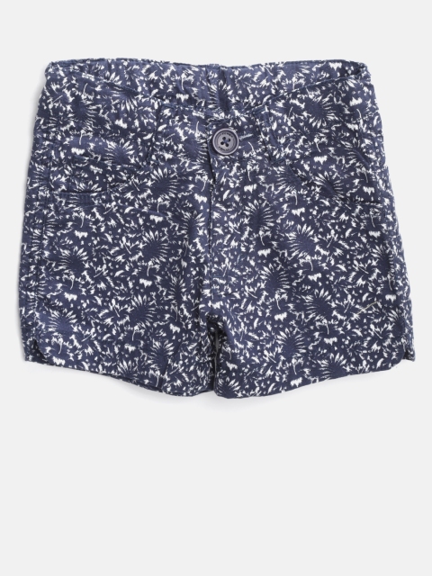 

612 league Girls Navy Blue & White Printed Regular Fit Shorts