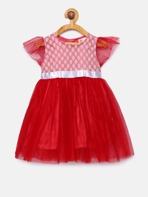 

612 league Girls Red & White Solid Fit and Flare Dress
