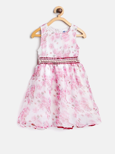 

612 league Girls Pink & White Printed Fit & Flare Dress