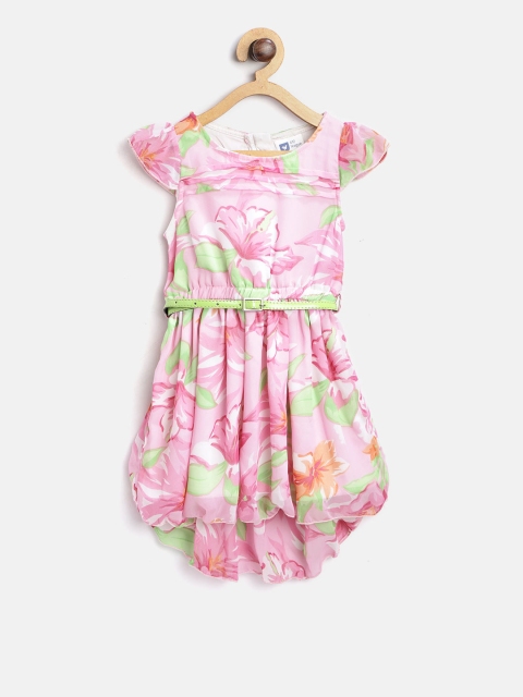 

612 league Girls Pink Printed Fit and Flare Dress