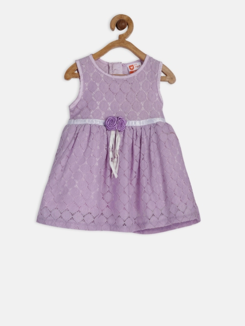 

612 league Girls Purple Self Design Fit and Flare Dress