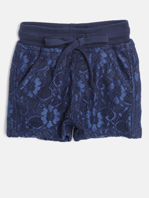 

612 league Girls Navy Blue Lace Regular Fit Shorts