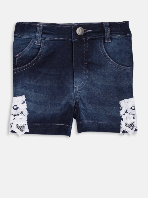

612 league Girls Navy Blue Washed Denim Shorts