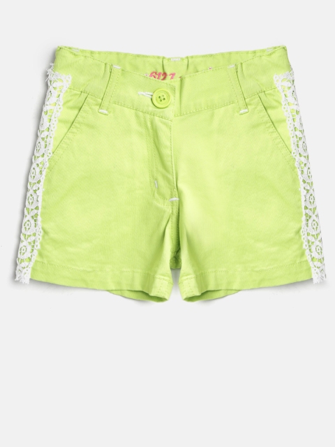 

612 league Girls Lime Green Solid Regular Fit Shorts