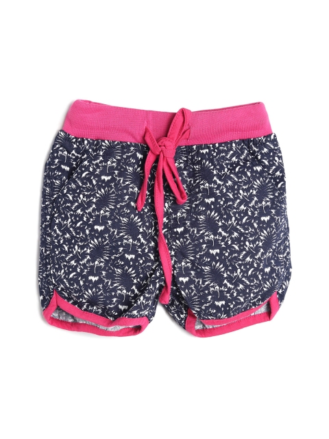 

612 league Girls Navy Blue & Pink Printed Regular Fit Shorts