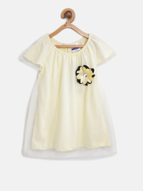 

612 league Girls Yellow Net Solid A-Line Dress