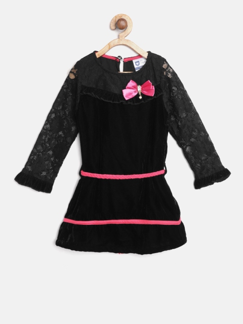 

612 league Girls Black Velvet Solid A-Line Dress