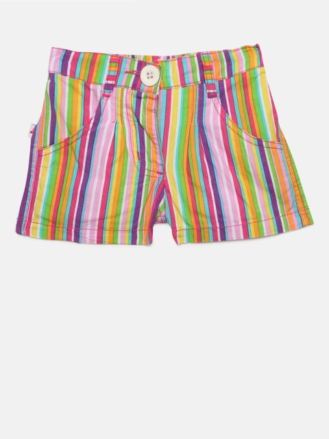 

612 league Girls Multicoloured Striped Regular Fit Shorts, Multi