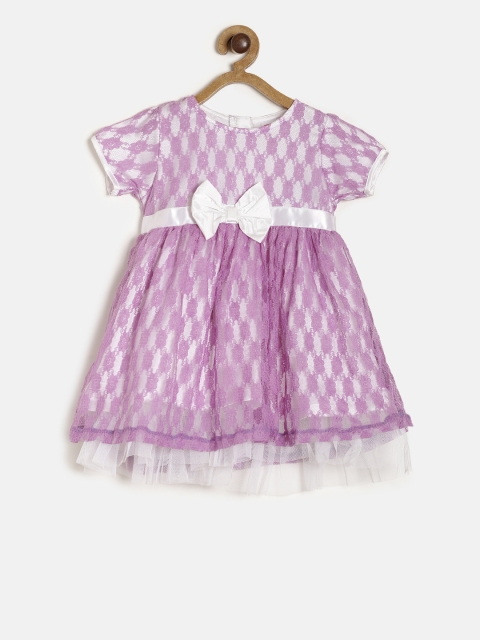 

612 league Girls Purple Self Design Fit and Flare Dress