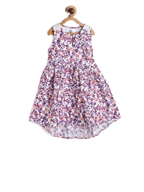 

612 league Girls Off-White Printed Fit and Flare Dress