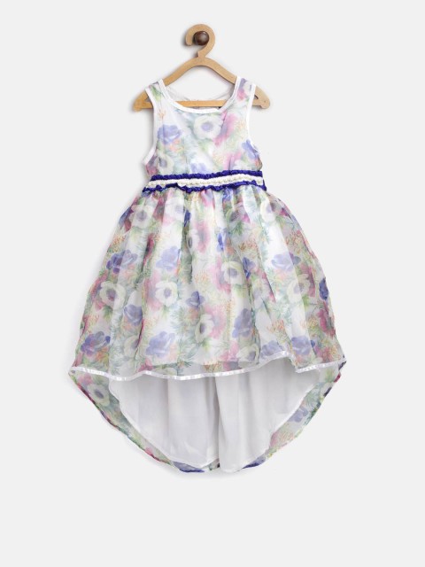 

612 league Girls Off-White Printed Fit and Flare Dress