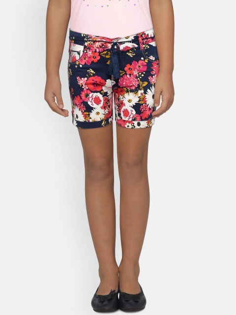 

612 league Girls Navy Blue Printed Regular Fit Shorts