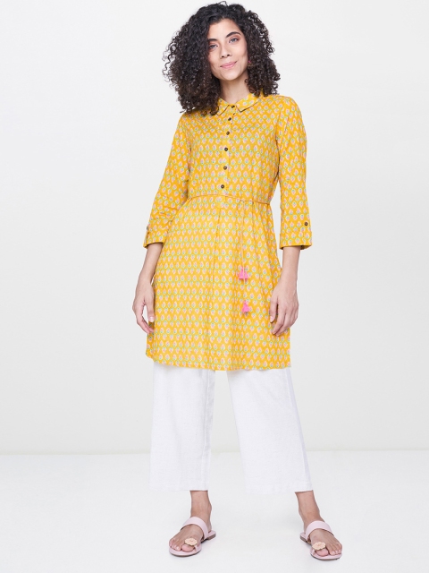 

Global Desi Mustard Yellow Printed Tunic