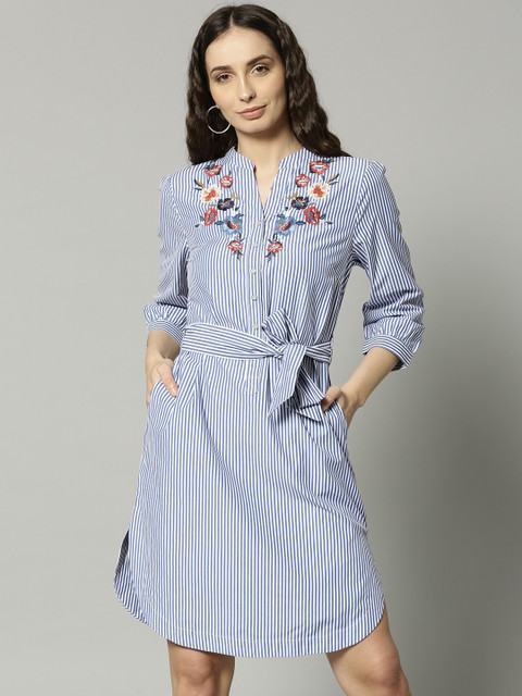 

Marks & Spencer Women Blue Striped A-Line Dress