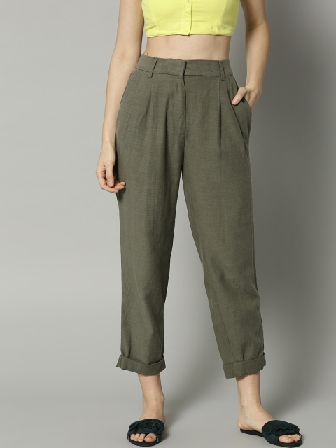 

Marks & Spencer Women Olive Green Regular Fit Solid Cropped Trousers