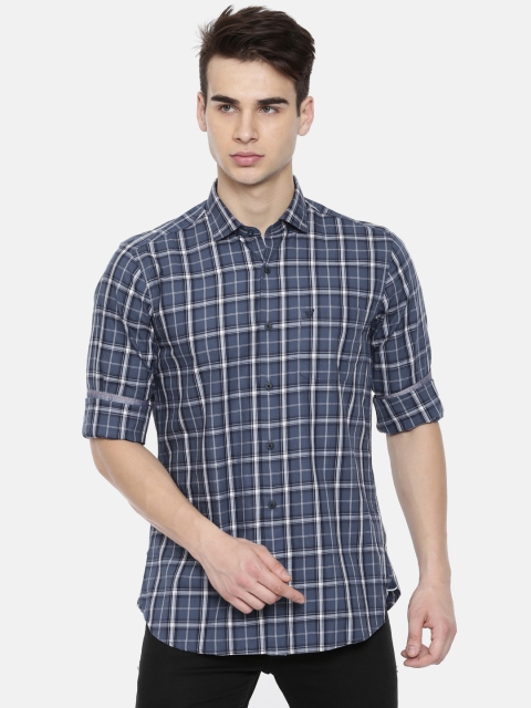 

Blackberrys Men Navy Blue & White Slim Fit Checked Casual Shirt