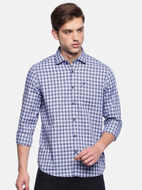 

Blackberrys Men Blue & White Slim Fit Checked Casual Shirt