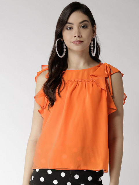 

Madame Women Orange Solid A-Line Top