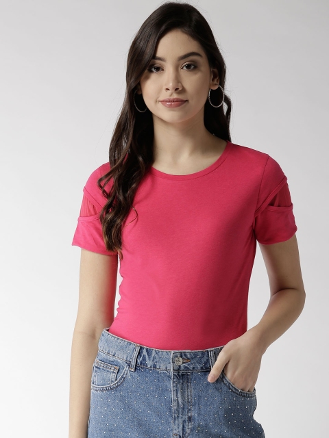 

Madame Women Pink Solid Round Neck T-shirt