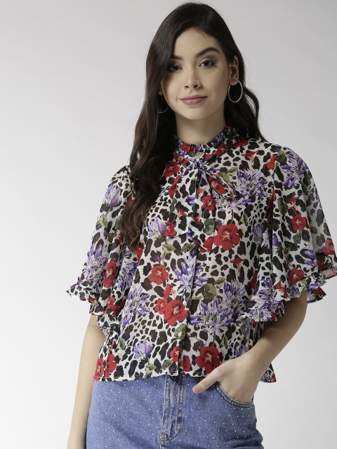 

Madame Women White & Black Printed Regular Fit Casual Shirt