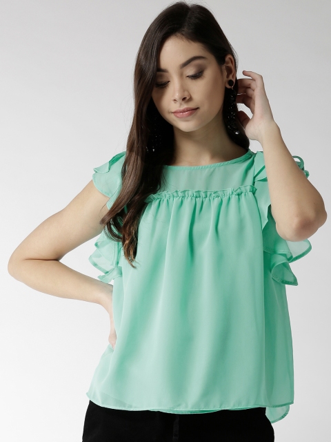 

Madame Women Sea Green Solid Boxy Top