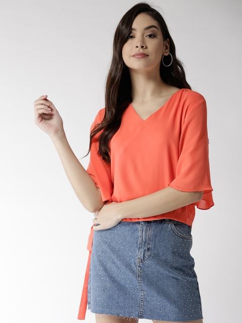 

Madame Women Orange Solid Wrap Top