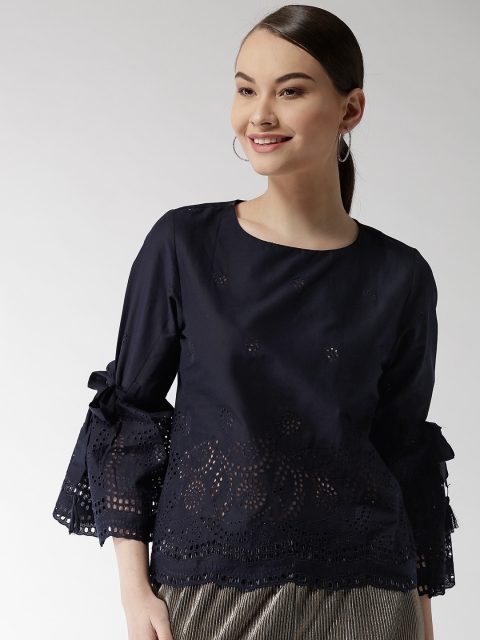 

Madame Women Navy Blue Schiffli Embroidered Top