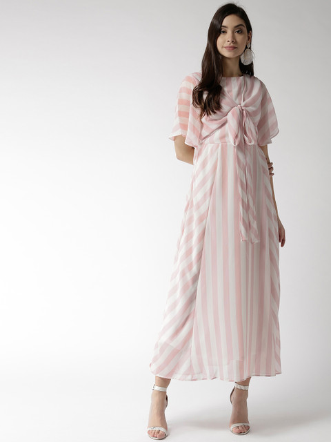 

Madame Women Pink & Off White Striped Maxi Dress