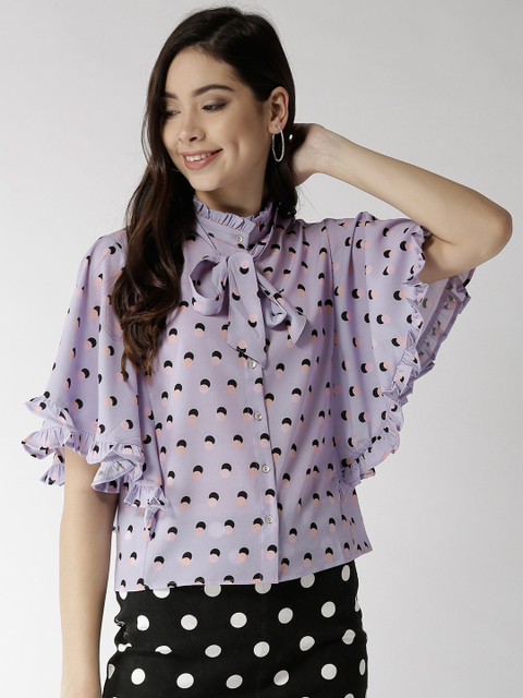 

Madame Women Lavender Printed Regular Fit Casual Shirt