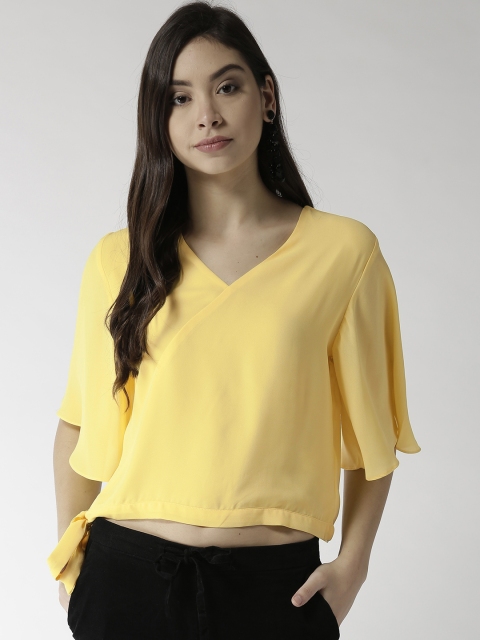 

Madame Women Yellow Solid Boxy Crop Top