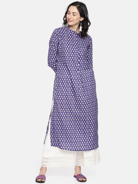 

Global Desi Women Blue & Green Printed Straight Kurta