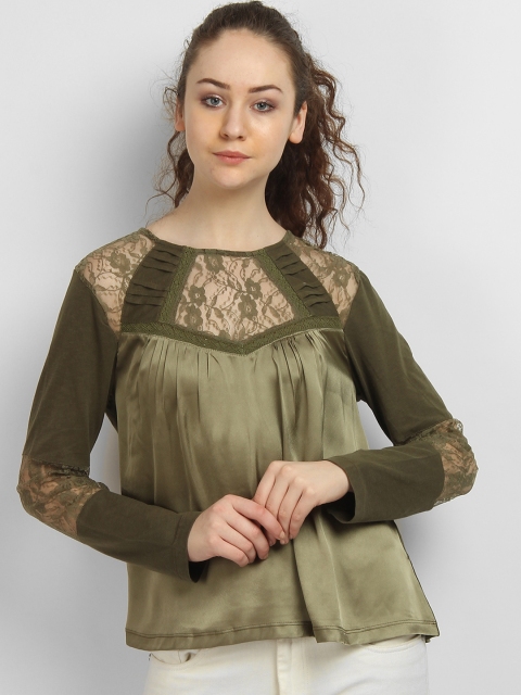 

LA LOFT Women Green Solid A-Line Top