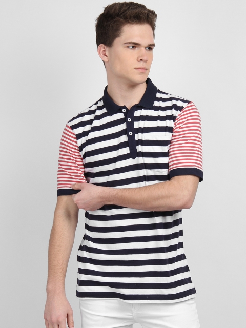 

LA LOFT Men White Striped Polo Collar T-shirt