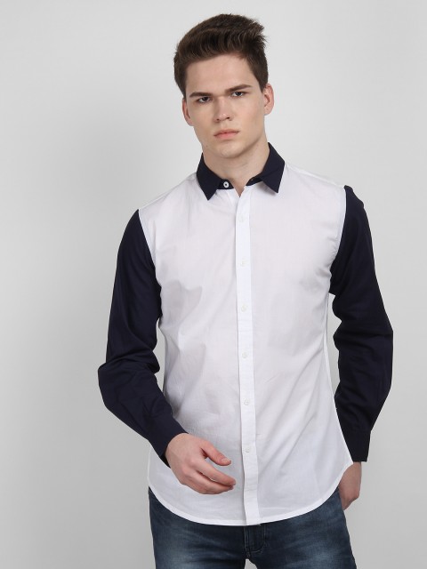 

LA LOFT Men White & Black Regular Fit Colourblocked Casual Shirt