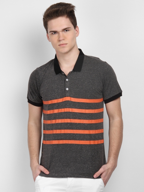 

LA LOFT Men Grey Striped Polo Collar T-shirt