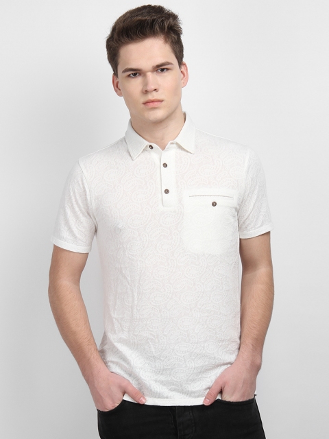 

LA LOFT Men White Self Design Polo Collar T-shirt
