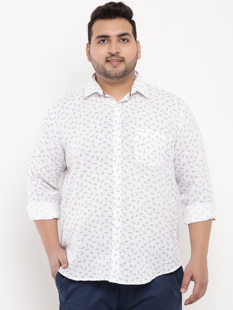 

John Pride Plus Size Men White Regular Fit Printed Casual Shirt