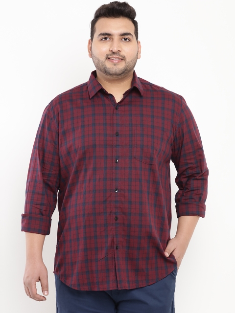 

John Pride Plus Size Men Maroon Regular Fit Checked Casual Shirt