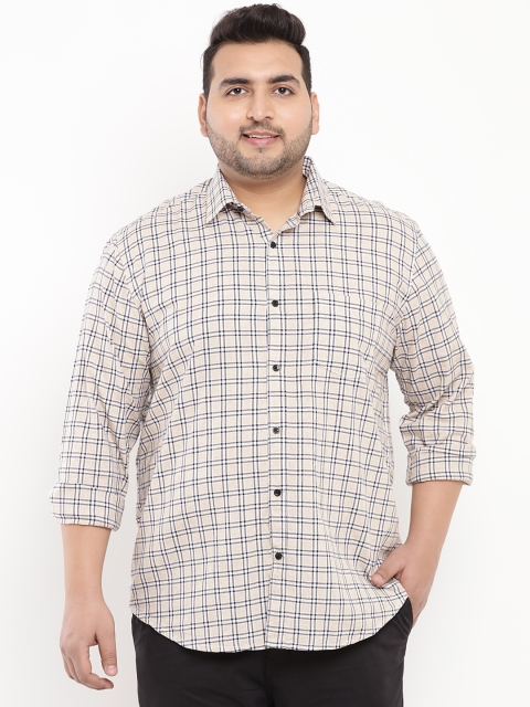 

John Pride Plus Size Men Beige Regular Fit Checked Casual Shirt
