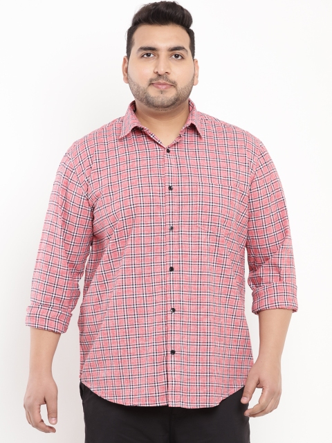 

John Pride Plus Size Men Red Regular Fit Checked Casual Shirt